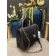 FLAP BAG WITH TOP HANDLE Chevrons Pattern Grained Calfskin Gold Metal Black High