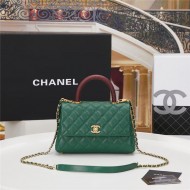 SMALL FLAP BAG WITH TOP HANDLE Grained Calfskin Gold Metal Green High