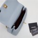 SMALL FLAP BAG WITH TOP HANDLE Grained Calfskin Gold Metal Light Blue High