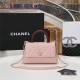 SMALL FLAP BAG WITH TOP HANDLE Grained Calfskin Gold Metal Pink High