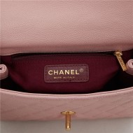 SMALL FLAP BAG WITH TOP HANDLE Grained Calfskin Gold Metal Pink High