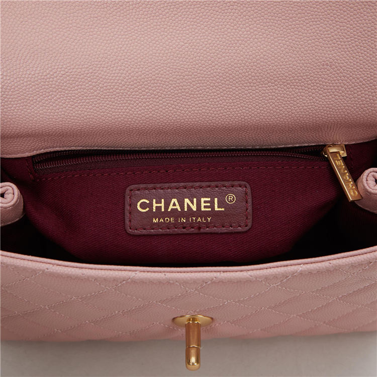 SMALL FLAP BAG WITH TOP HANDLE Grained Calfskin Gold Metal Pink High