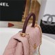 SMALL FLAP BAG WITH TOP HANDLE Grained Calfskin Gold Metal Pink High