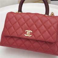 SMALL FLAP BAG WITH TOP HANDLE Grained Calfskin Gold Metal Red High