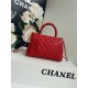 SMALL FLAP BAG WITH TOP HANDLE Grained Calfskin Gold Metal Red High