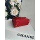 SMALL FLAP BAG WITH TOP HANDLE Grained Calfskin Gold Metal Red High