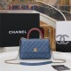 SMALL FLAP BAG WITH TOP HANDLE Grained Calfskin Gold Metal Blue High