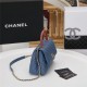 SMALL FLAP BAG WITH TOP HANDLE Grained Calfskin Blue Gold Metal High