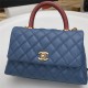 SMALL FLAP BAG WITH TOP HANDLE Grained Calfskin Gold Metal Blue High