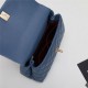 SMALL FLAP BAG WITH TOP HANDLE Grained Calfskin Blue Gold Metal High