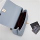 SMALL FLAP BAG WITH TOP HANDLE Grained Calfskin Gold Metal Light Blue High