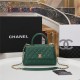 SMALL FLAP BAG WITH TOP HANDLE Grained Calfskin Gold Metal Green High