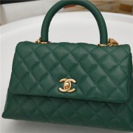 SMALL FLAP BAG WITH TOP HANDLE Grained Calfskin Gold Metal Green High