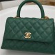 SMALL FLAP BAG WITH TOP HANDLE Grained Calfskin Green Gold Metal High