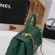 SMALL FLAP BAG WITH TOP HANDLE Grained Calfskin Gold Metal Green High