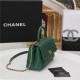 SMALL FLAP BAG WITH TOP HANDLE Grained Calfskin Gold Metal Green High