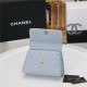 SMALL FLAP BAG WITH TOP HANDLE Grained Calfskin Gold Metal Light Blue High