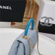 SMALL FLAP BAG WITH TOP HANDLE Grained Calfskin Gold Metal Light Blue High