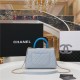 SMALL FLAP BAG WITH TOP HANDLE Grained Calfskin Gold Metal Light Blue High