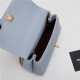 SMALL FLAP BAG WITH TOP HANDLE Grained Calfskin Gold Metal Light Blue High