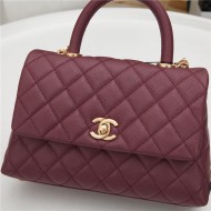 SMALL FLAP BAG WITH TOP HANDLE Grained Calfskin Gold Metal Burgundy High