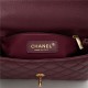 SMALL FLAP BAG WITH TOP HANDLE Grained Calfskin Gold Metal Burgundy High