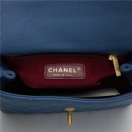 SMALL FLAP BAG WITH TOP HANDLE Grained Calfskin Gold Metal Blue High