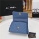 SMALL FLAP BAG WITH TOP HANDLE Grained Calfskin Gold Metal Blue High