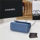 SMALL FLAP BAG WITH TOP HANDLE Grained Calfskin Blue Gold Metal High