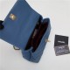 SMALL FLAP BAG WITH TOP HANDLE Grained Calfskin Blue Gold Metal High