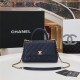 SMALL FLAP BAG WITH TOP HANDLE Grained Calfskin Gold Metal Navy High