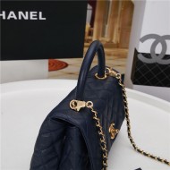 SMALL FLAP BAG WITH TOP HANDLE Grained Calfskin Gold Metal Navy High