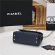 SMALL FLAP BAG WITH TOP HANDLE Grained Calfskin Gold Metal Navy High