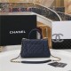 SMALL FLAP BAG WITH TOP HANDLE Grained Calfskin Gold Metal Navy High