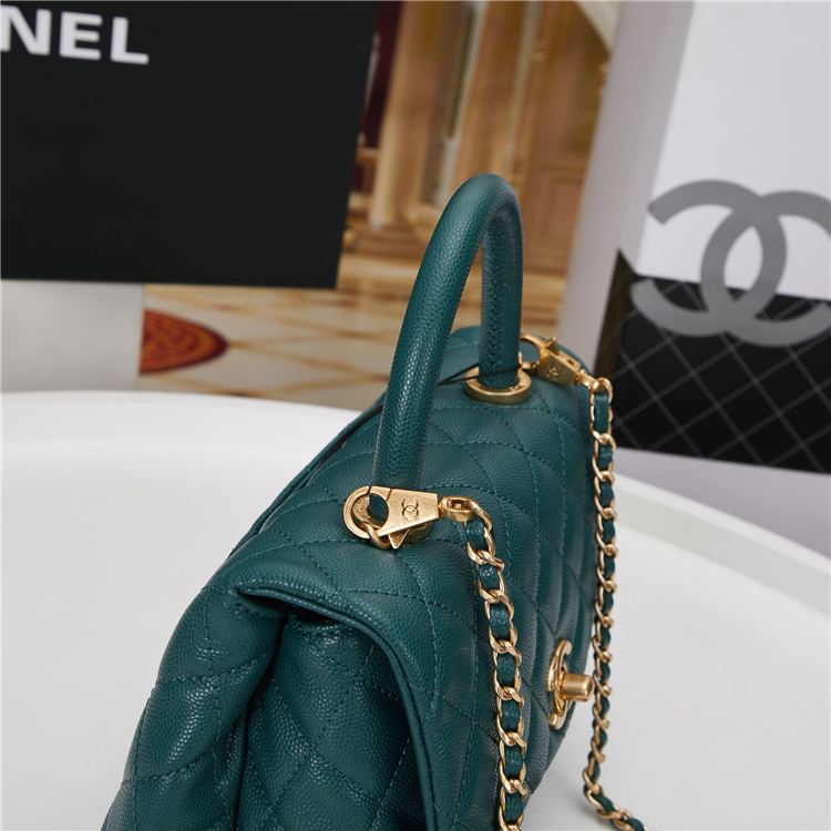 SMALL FLAP BAG WITH TOP HANDLE Grained Calfskin Gold Metal High