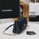 SMALL FLAP BAG WITH TOP HANDLE Grained Calfskin Gold Metal Navy High