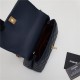 SMALL FLAP BAG WITH TOP HANDLE Grained Calfskin Gold Metal Navy High