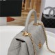 SMALL FLAP BAG WITH TOP HANDLE Grained Calfskin Grey Gold Metal High