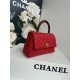 SMALL FLAP BAG WITH TOP HANDLE Grained Calfskin Gold Metal Red High