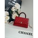 SMALL FLAP BAG WITH TOP HANDLE Grained Calfskin Gold Metal Red High