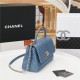 FLAP BAG WITH TOP HANDLE Grained Calfskin Gold Metal Blue High