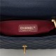 FLAP BAG WITH TOP HANDLE Grained Calfskin Gold Metal Navy High