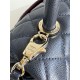 FLAP BAG WITH TOP HANDLE Grained Calfskin Navy Gold Metal High