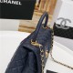 FLAP BAG WITH TOP HANDLE Grained Calfskin Gold Metal Navy High