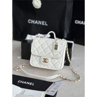 Chanel SMALL FLAP BAG WITH TOP HANDLE Grained Calfskin & Gold-Tone Metal AS3652 White A