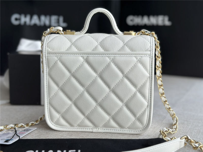 Chanel SMALL FLAP BAG WITH TOP HANDLE Grained Calfskin & Gold-Tone Metal AS3652 White A