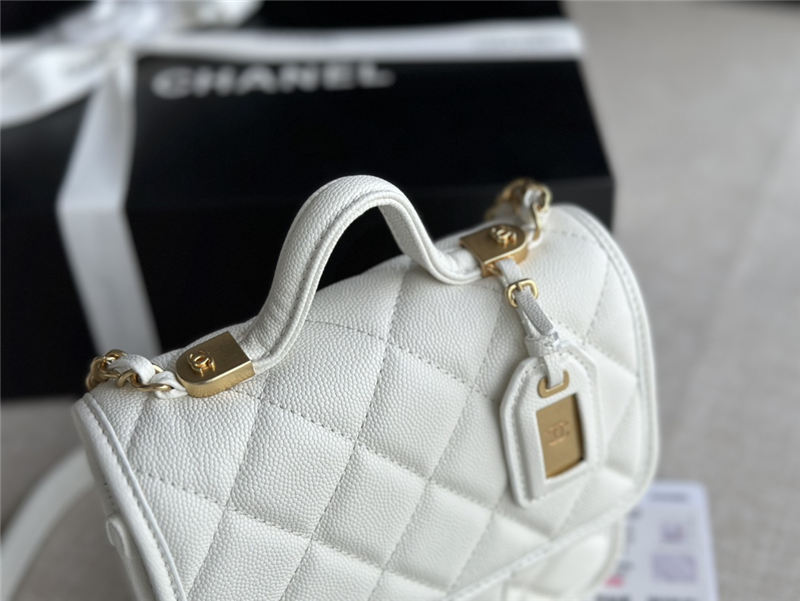 Chanel SMALL FLAP BAG WITH TOP HANDLE Grained Calfskin & Gold-Tone Metal AS3652 White A