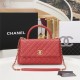 FLAP BAG WITH TOP HANDLE Grained Calfskin Gold Metal Red High