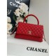 FLAP BAG WITH TOP HANDLE Grained Calfskin Gold Metal Red High