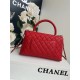 FLAP BAG WITH TOP HANDLE Grained Calfskin Gold Metal Red High